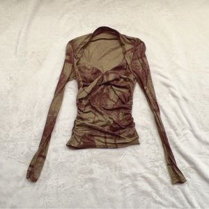 Distressed Ruched Long-Sleeve Top